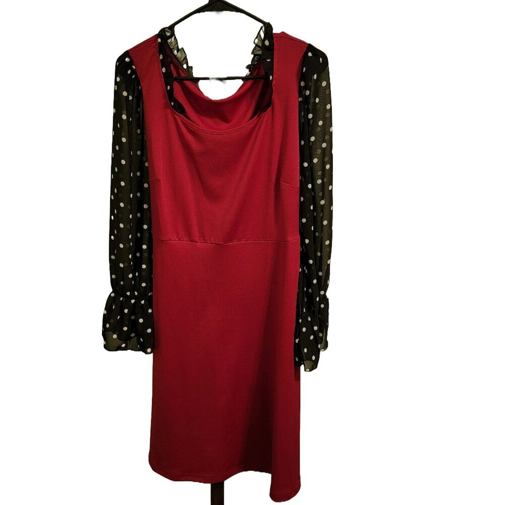 Red Knee Length with Lace Polka Dot sleeves